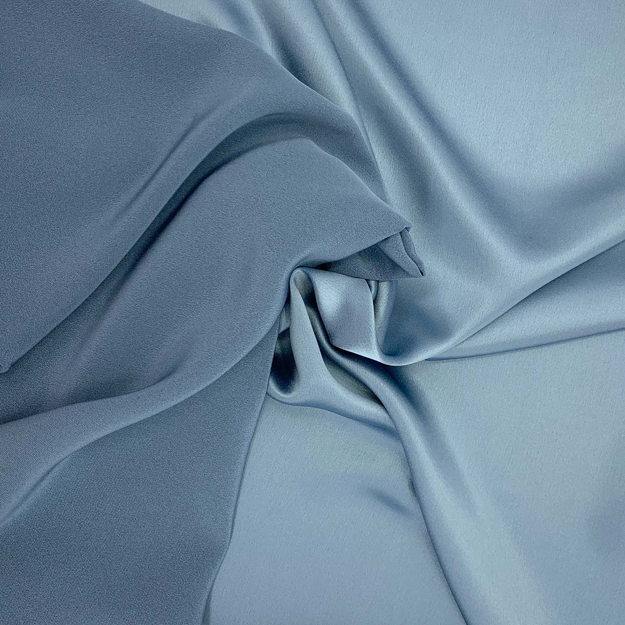 Crepe satin formal fabric, Dusty blue Italian crepe satin for flowing dresses and wide leg pants - Fabric Collection