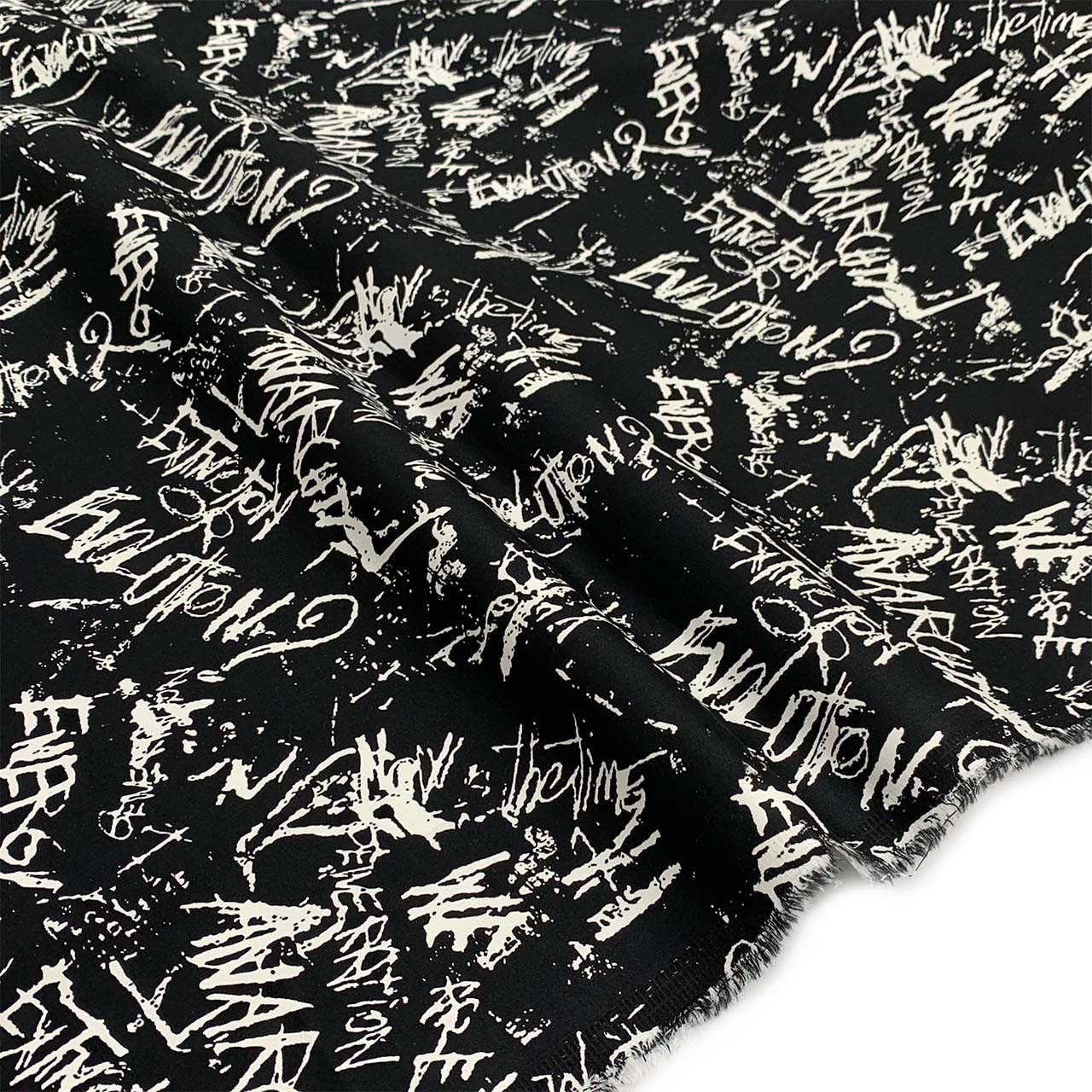 Abstract printed cotton fabric, black and white midweight woven cotton with stretch - Fabric Collection