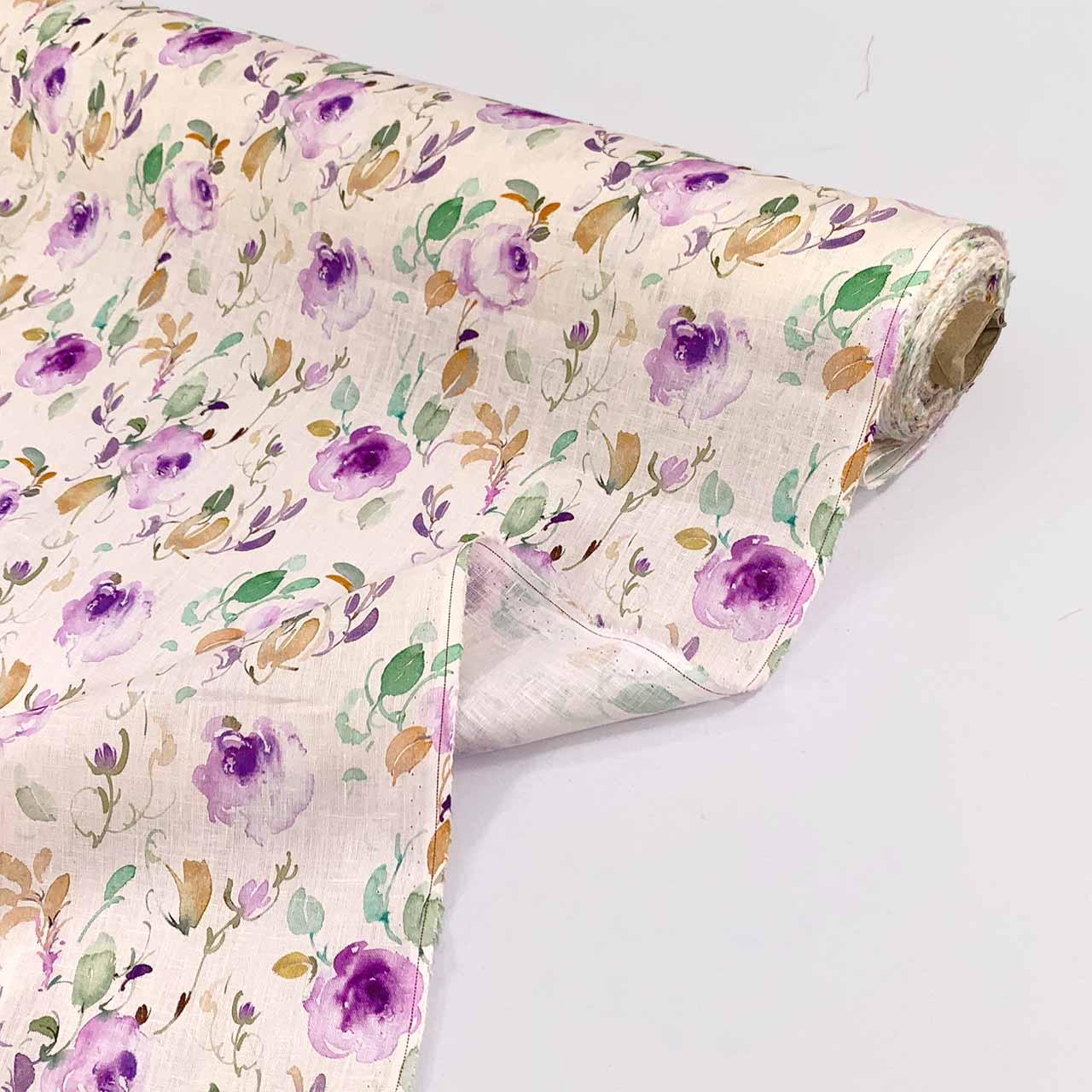 Lilac Rose Printed Linen Fabric