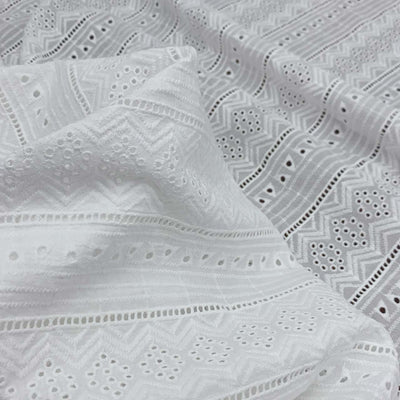 Stripe Geometric Cotton Broderie Anglaise | White