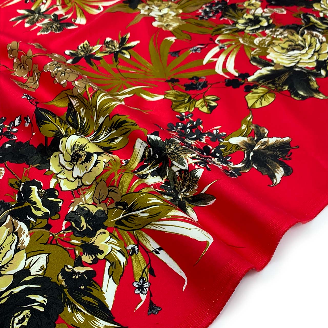 Italian Bold Flowers and Leaves Printed Stretch Cotton Sateen