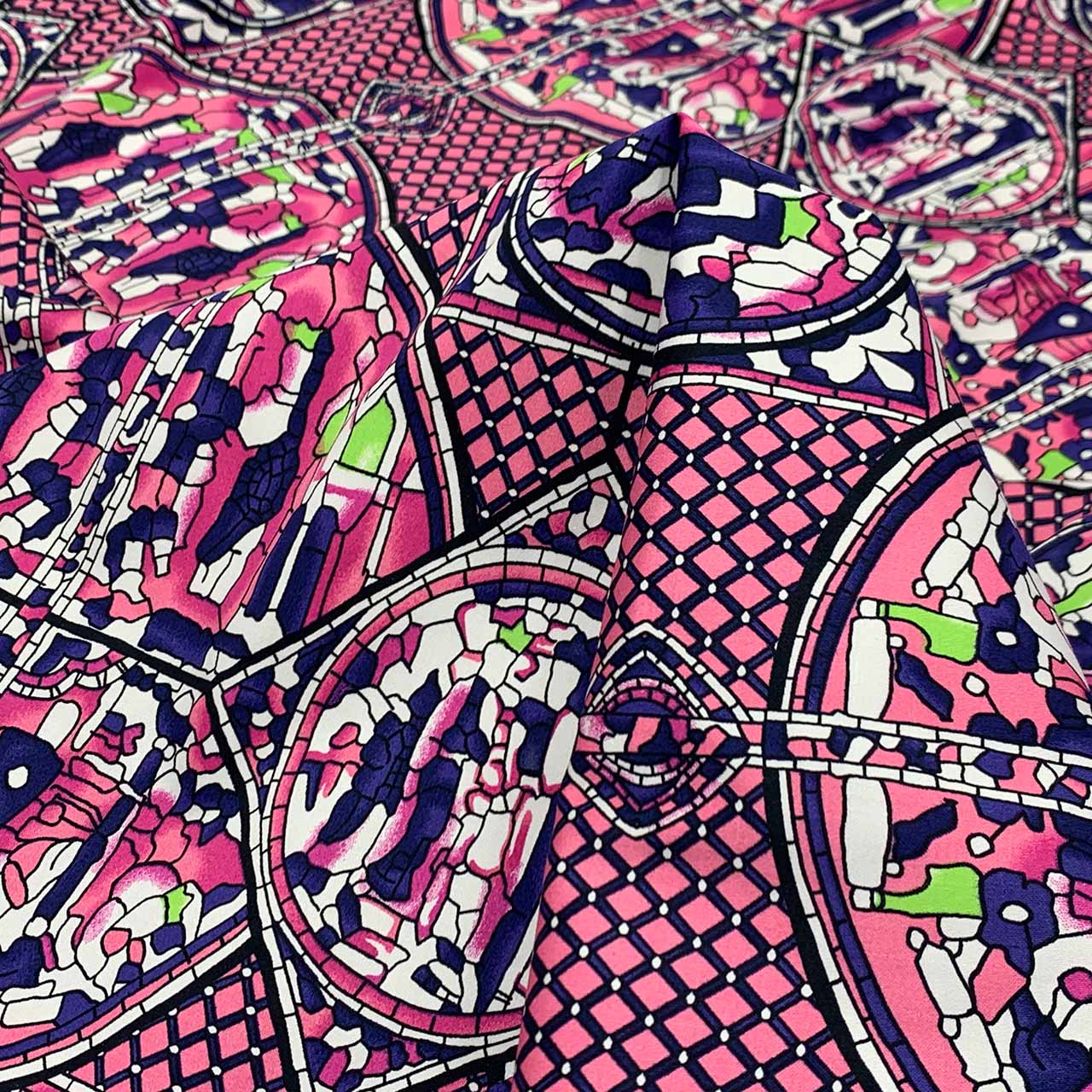 Cotton Stretch Sateen | Pink, Purple & Lime Abstract Print