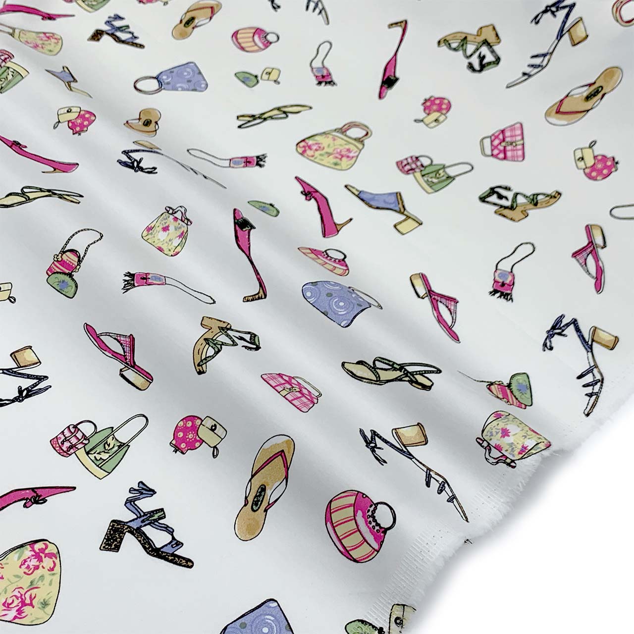 Multi-Coloured Print Stretch Cotton Sateen White