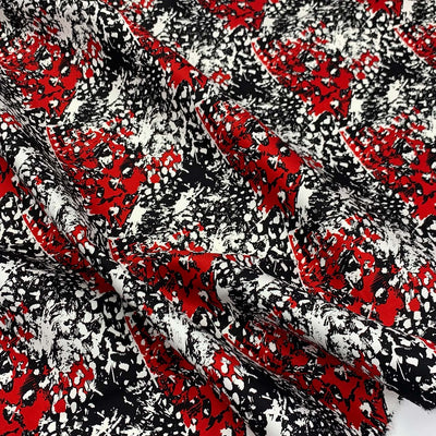 Red & Black Print Stretch Cotton | White