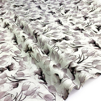 Floral Tulip Linen patterned fabric with a white background - Fabric Collection