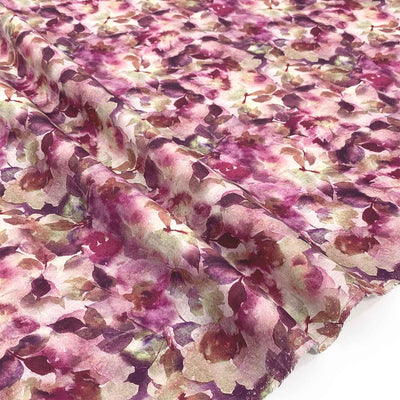 Floral patterned linen fabric with pink and wine tones - Fabric Collection