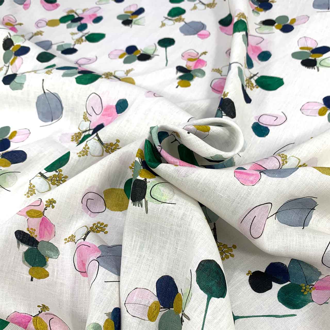 Blossom Dots Printed Linen Fabric | Pink