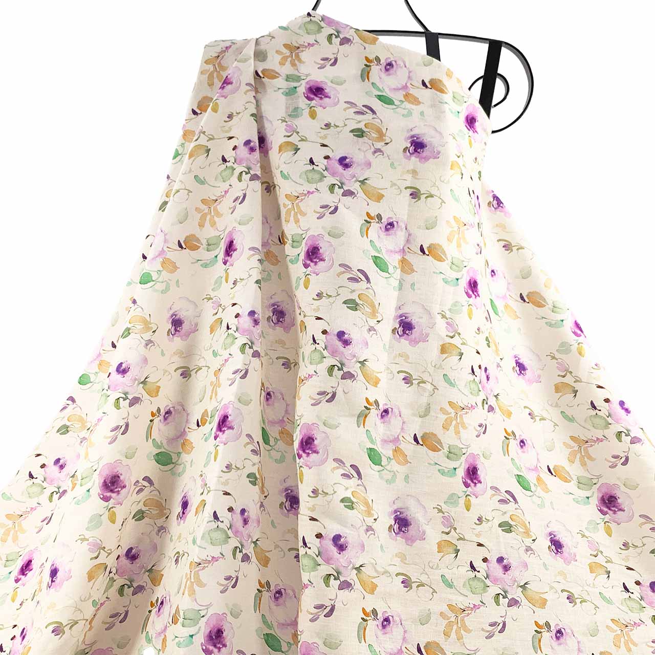 Garden Rose Printed Linen Fabric  | Lilac