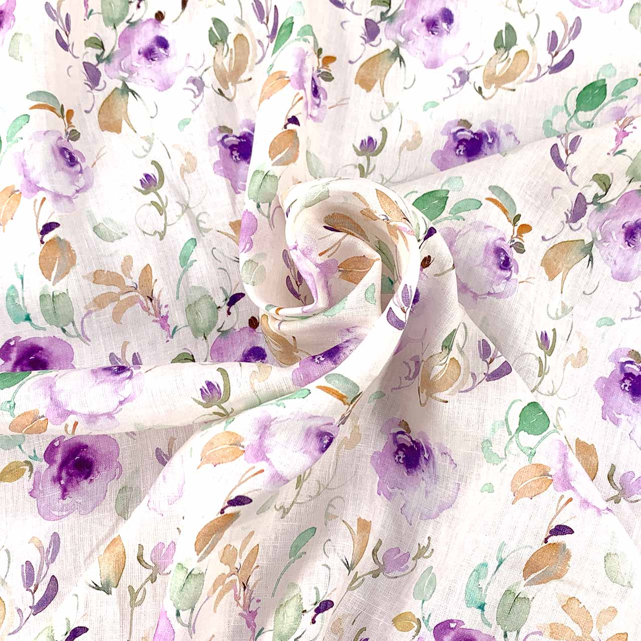 Lilac Garden Rose Printed linen Fabric 