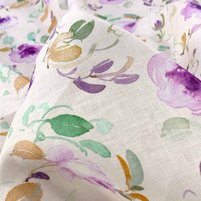 Garden Rose Printed Linen Fabric  | Lilac
