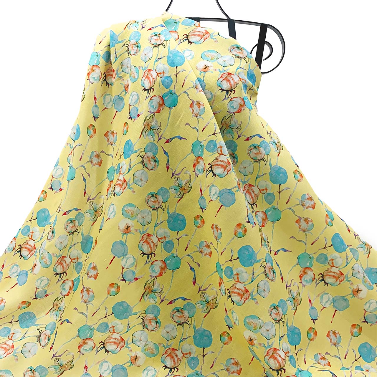 Yellow colorful floral linen pattern on a white background - Fabric Collection