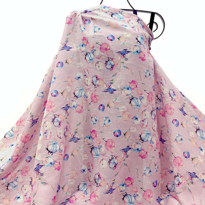 Floral-patterned linen fabric on a hanger with a white background - Fabric Collection