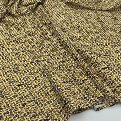 Italian Cotton Stretch Sateen | Turmeric , Brown and White Spots Print