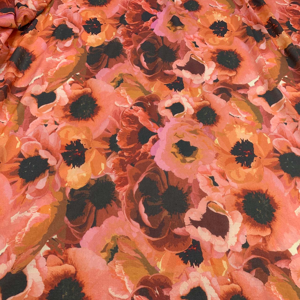 printed floral coral pink italian wool fabric
