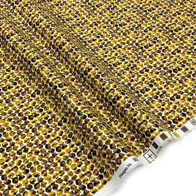 Italian Cotton Stretch Sateen | Turmeric , Brown and White Spots Print
