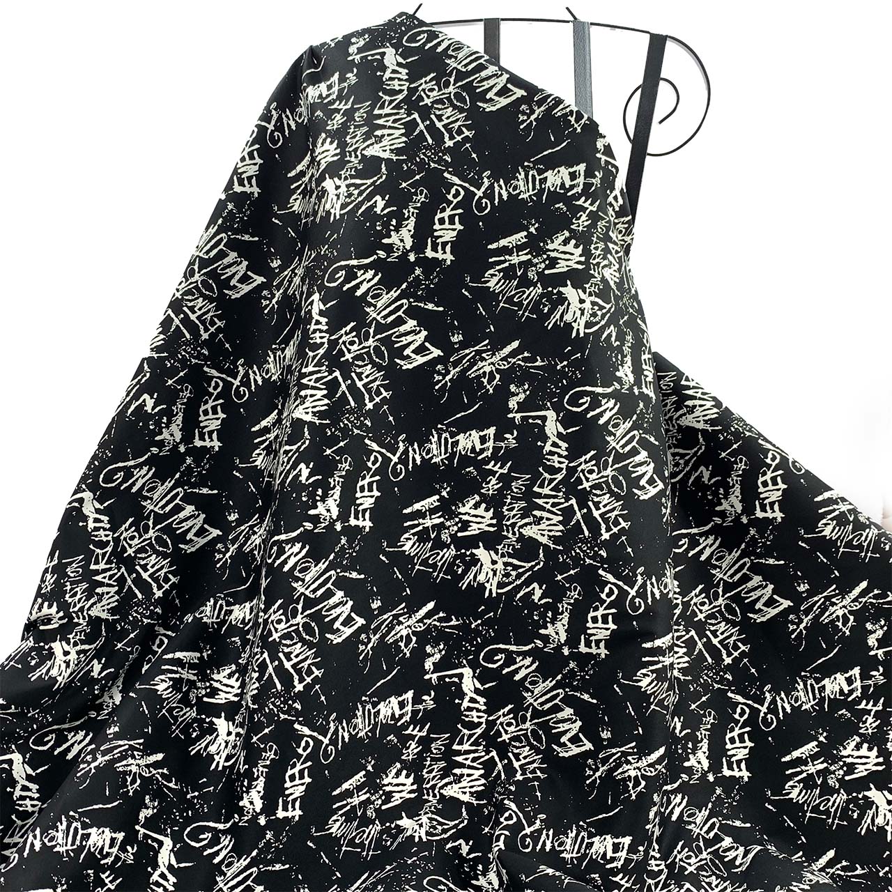 black monochrome white scribble printed fabric cotton sateen - Fabric Collection