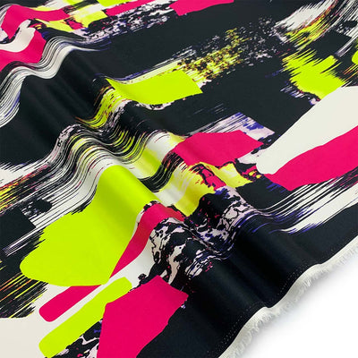 abstract printed cotton sateen fabric bright pink yellow abstract collage - Fabric Collection