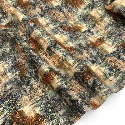 printed linen natural fabric abstract pattern latte gunmetal copper color
