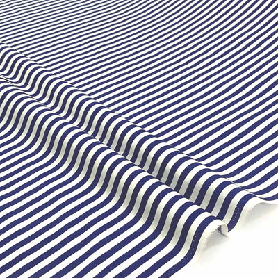 navy white stripe cotton sateen material - Fabric Collection