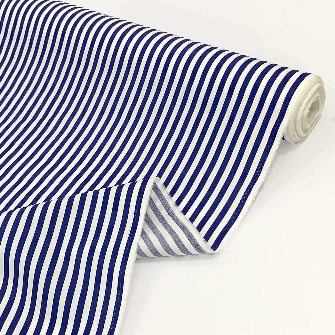 striped navy white cotton sateen fabric - Fabric Collection