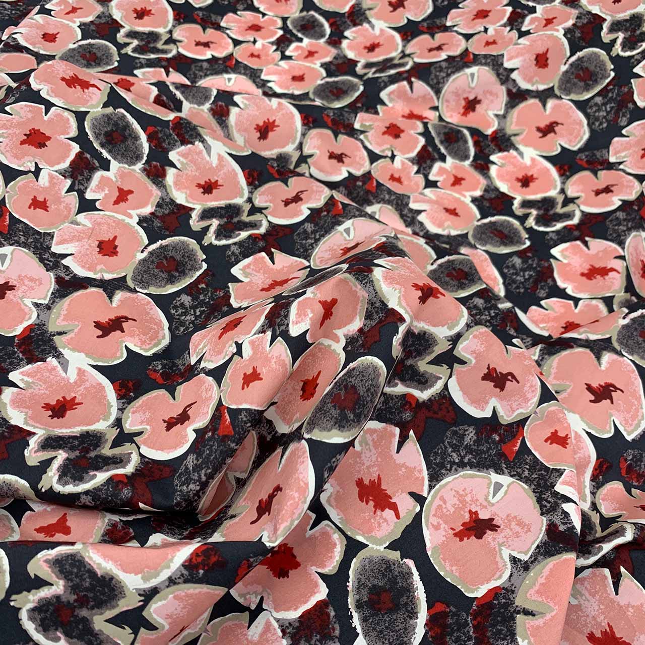 Fabric Collection Exclusive | Cotton Stretch Sateen | Pink & Taupe Floral Print