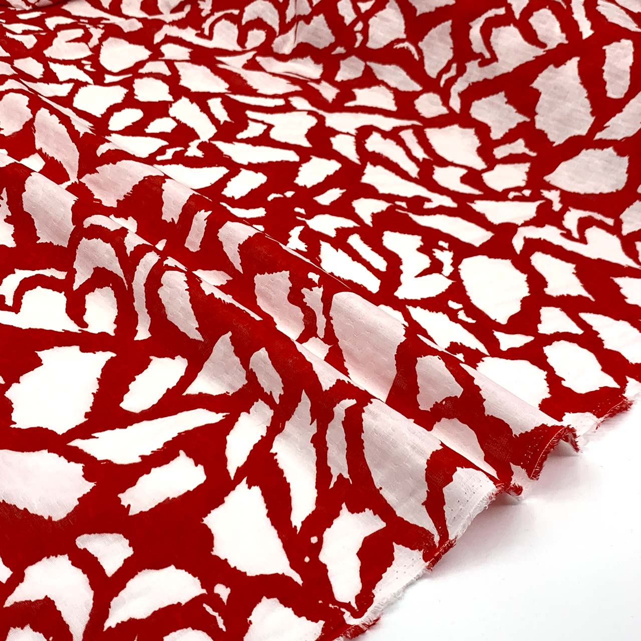 Cotton Voile Jacquard | Red & White Graphic Print