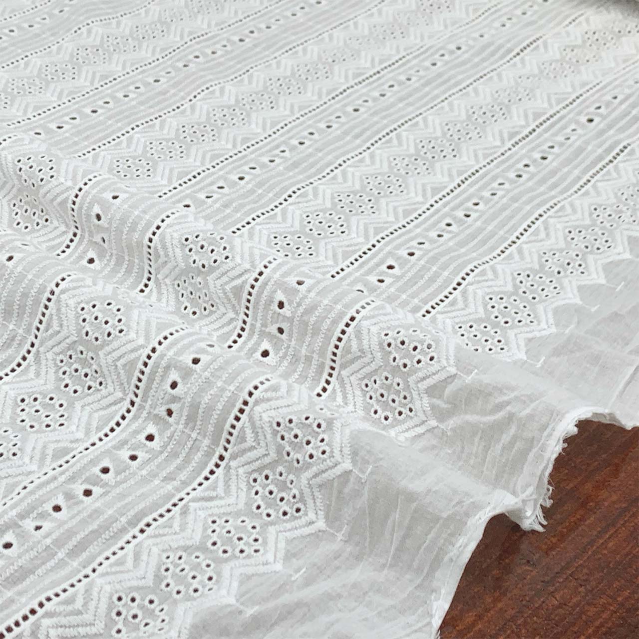 Stripe Geometric Cotton Broderie Anglaise | White