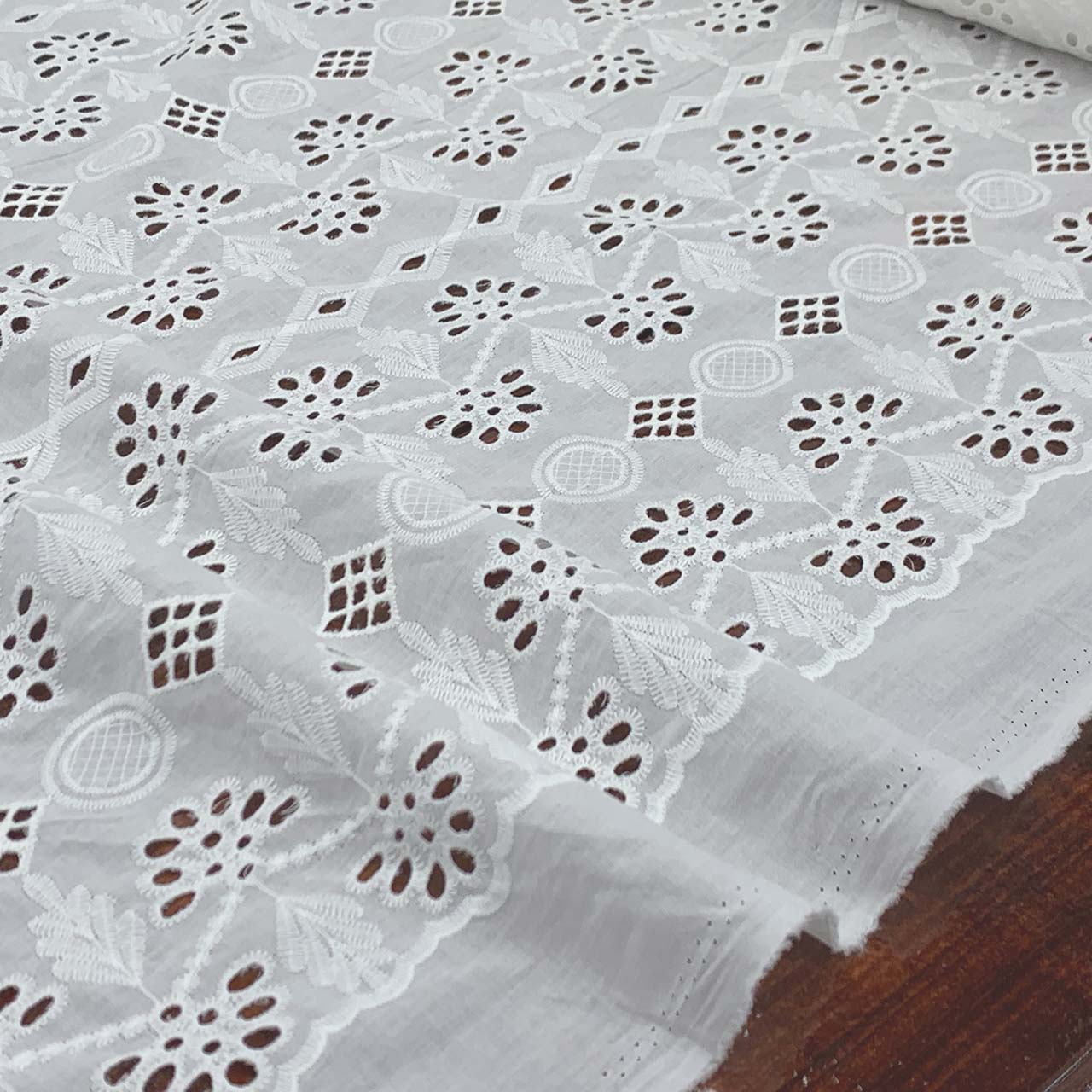 Geometric Cotton Broderie Anglaise | White