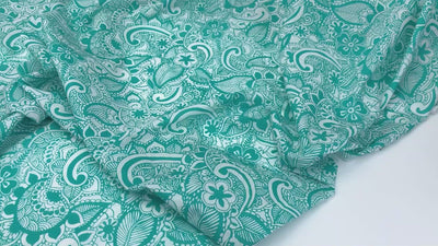 Cotton Voile | Aqua Green & White Paisley Print