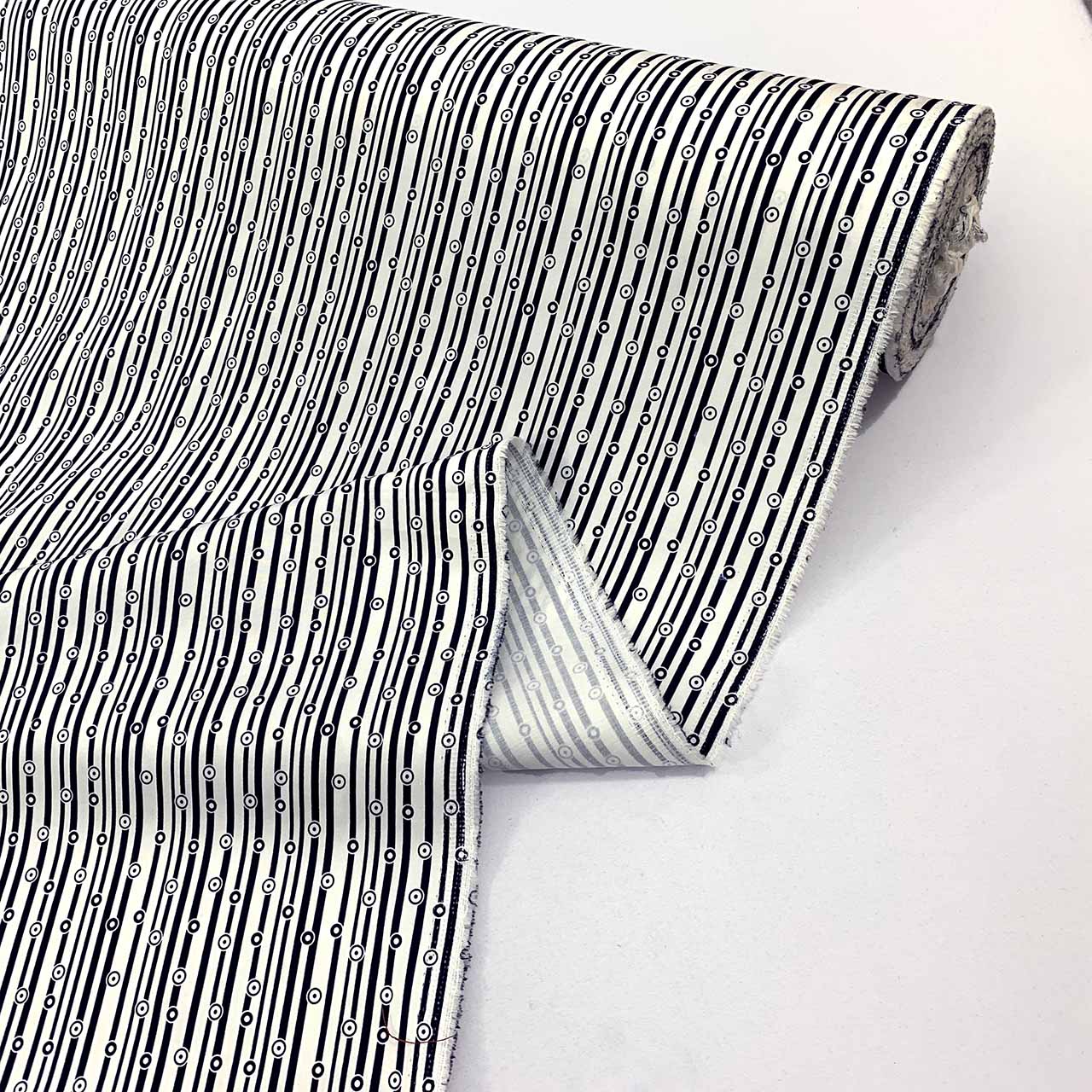 navy white stripe cotton sateen printed cotton fabric - Fabric Collection