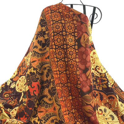 draped italian printed abstract autumn tones border wool panel fabric