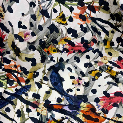Italian Cotton Stretch Sateen | 1.8 mtr Remnant Multi-Coloured Birds and Butterfly Stripe Print