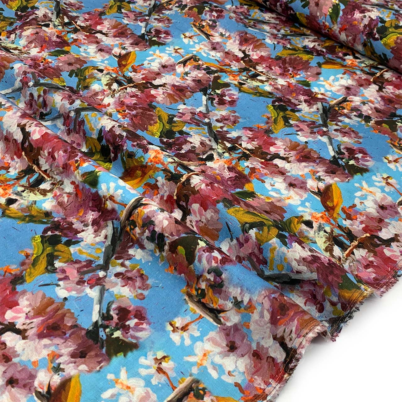 Fabric Collection Exclusive Linen Print | Sky Blue Brush Strokes Floral