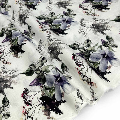 printed linen fabric serenity printed linen green linen purple linen floral printed linen fabric - Fabric Collection