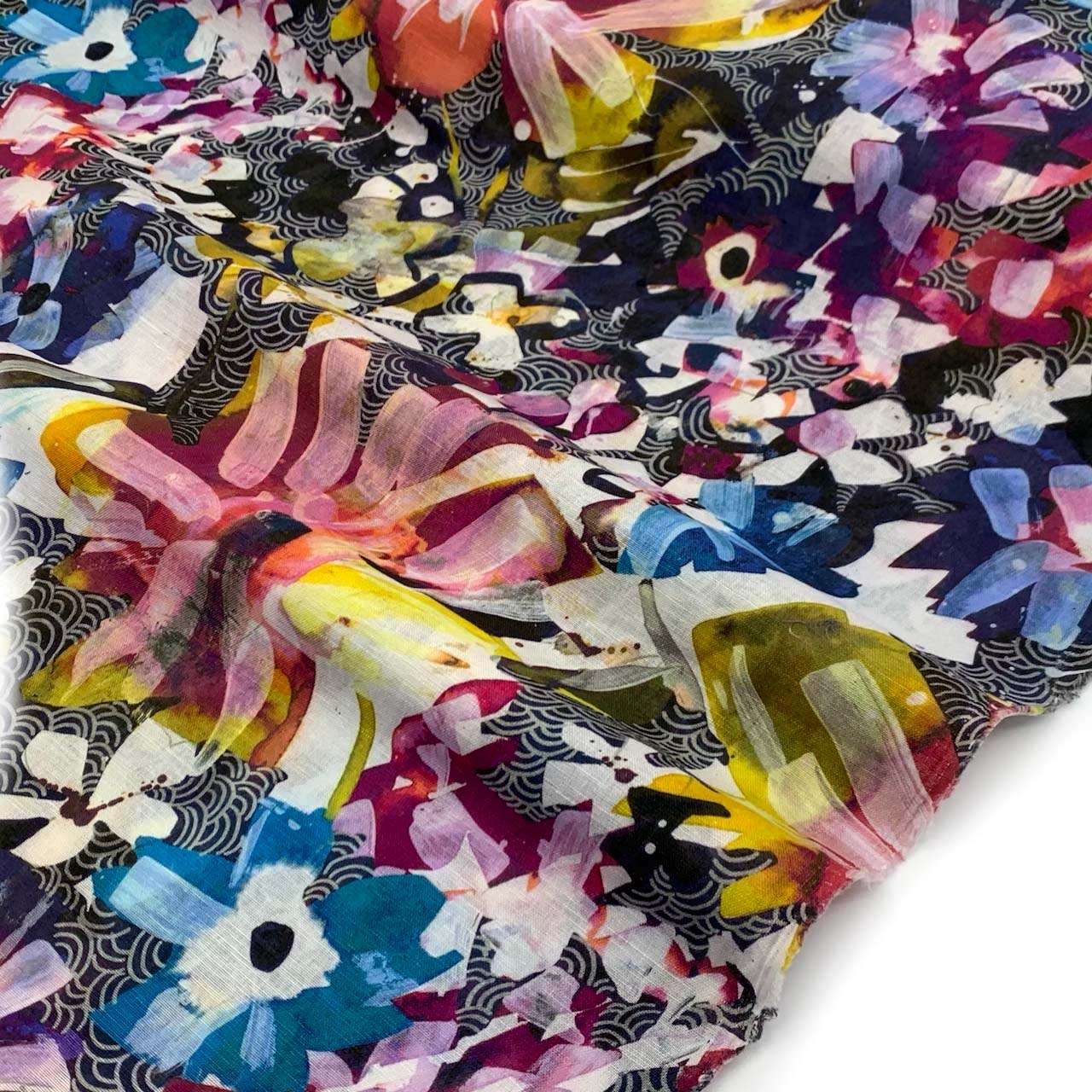 Italian Linen | Multi-Coloured Abstract Floral Print