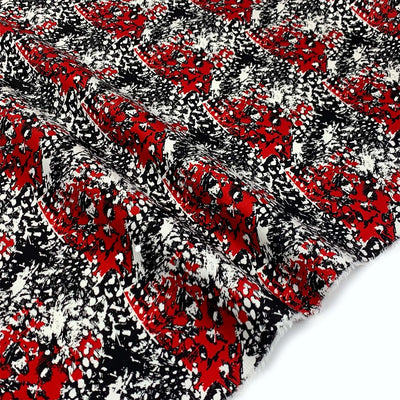 Red & Black Print Stretch Cotton | White