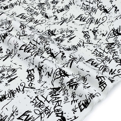 Scribble Monochrome Printed Cotton Sateen | Off White