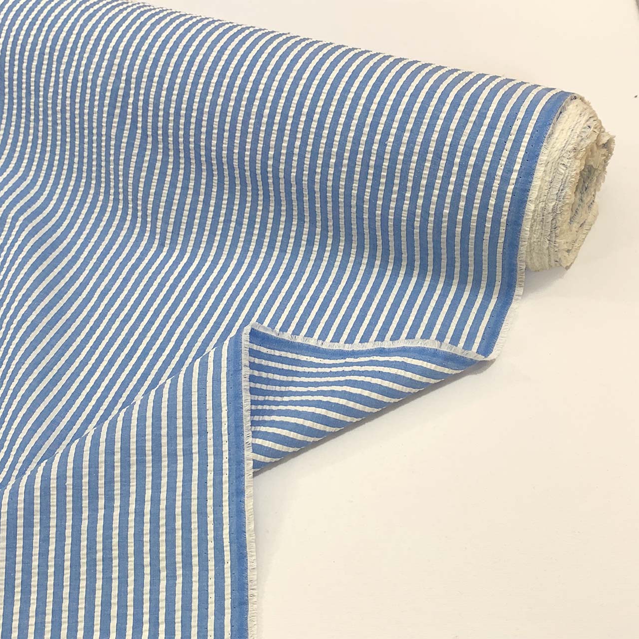navy blue white stripe seersucker fabric - Fabric Collection
